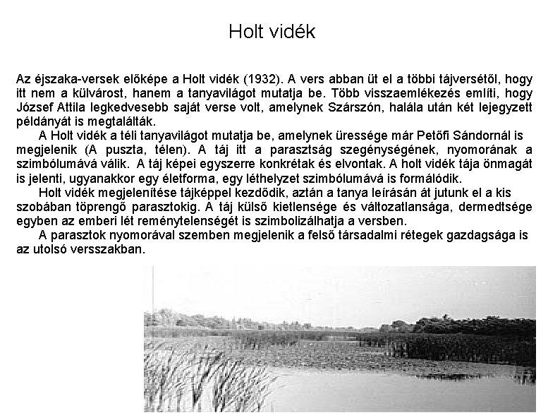 Holt vidék Az éjszaka-versek előképe a Holt vidék (1932). A vers abban üt el