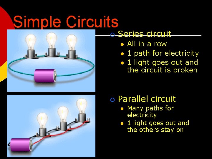 Simple Circuits ¡ Series circuit l l l ¡ All in a row 1