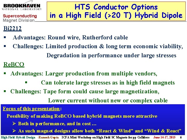 Superconducting Magnet Division HTS Conductor Options in a High Field (>20 T) Hybrid Dipole