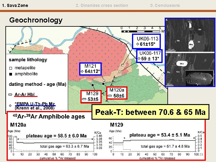 1. Sava Zone 2. Dinarides cross section 3. Conclusions Geochronology 58 Peak-T: between 70.