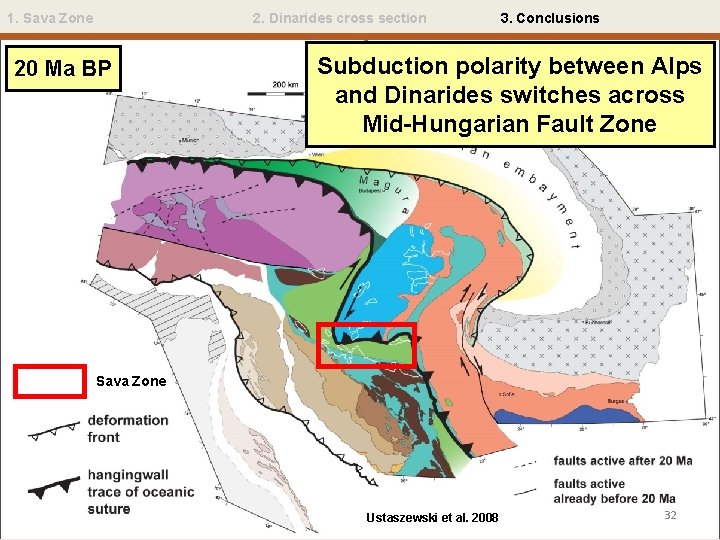 1. Sava Zone 2. Dinarides cross section 20 Ma BP 3. Conclusions Subduction polarity