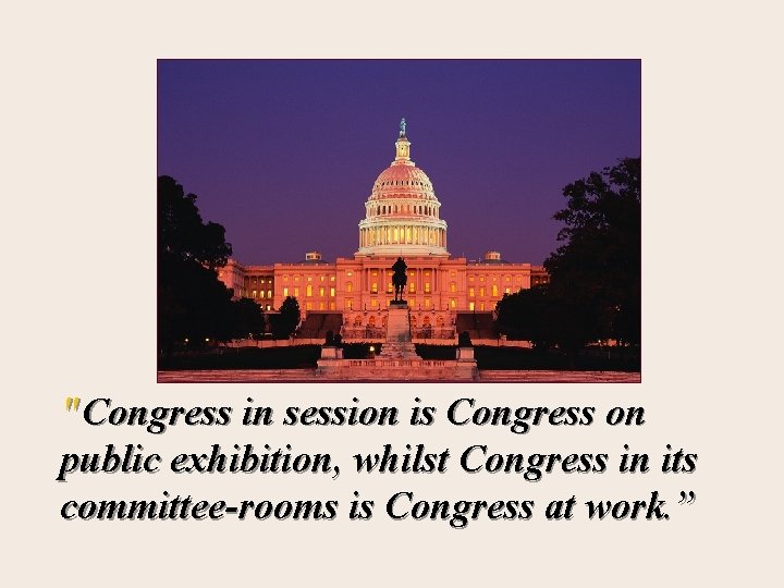 "Congress in session is Congress on public exhibition, whilst Congress in its committee-rooms is