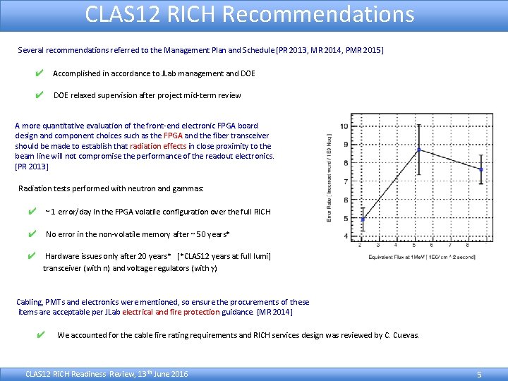 CLAS 12 RICH Recommendations Several recommendations referred to the Management Plan and Schedule [PR