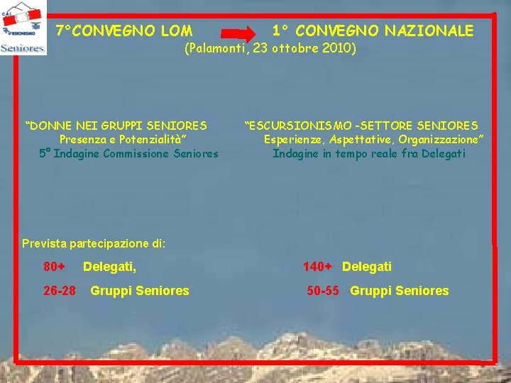 7°CONVEGNO LOM 1° CONVEGNO NAZIONALE (Palamonti, 23 ottobre 2010) “DONNE NEI GRUPPI SENIORES Presenza