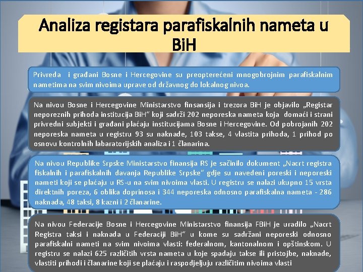 Analiza registara parafiskalnih nameta u Bi. H Privreda i građani Bosne i Hercegovine su