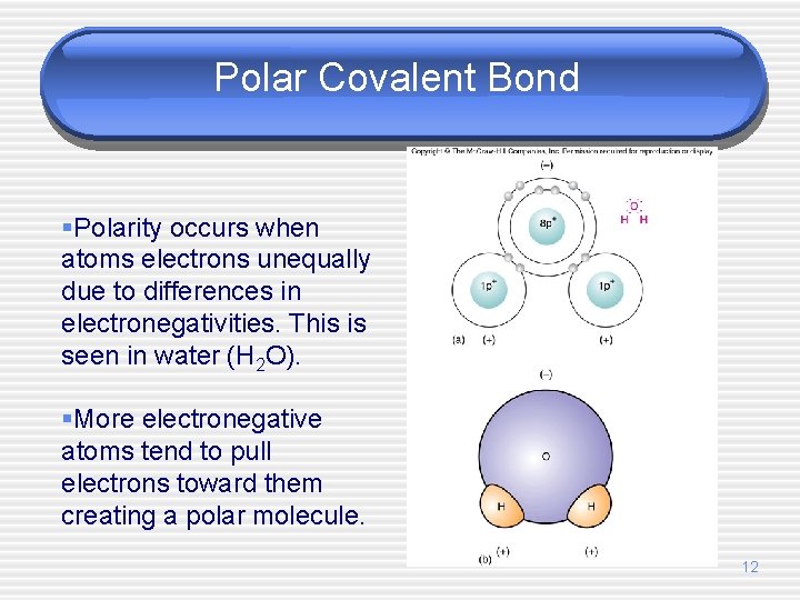 Polar Covalent Bond §Polarity occurs when atoms electrons unequally due to differences in electronegativities.