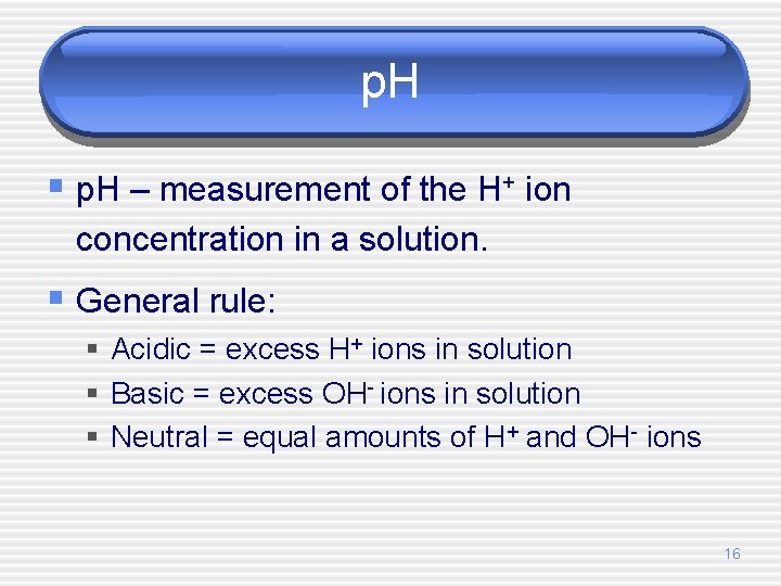 p. H § p. H – measurement of the H+ ion concentration in a
