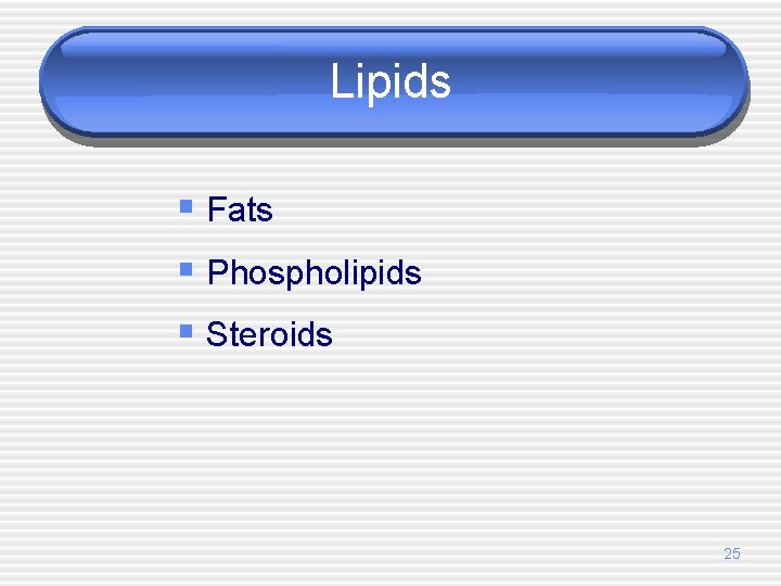 Lipids § Fats § Phospholipids § Steroids 25 