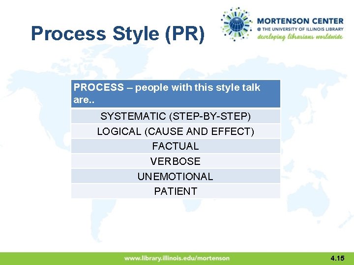 Process Style (PR) PROCESS – people with this style talk are. . SYSTEMATIC (STEP-BY-STEP)