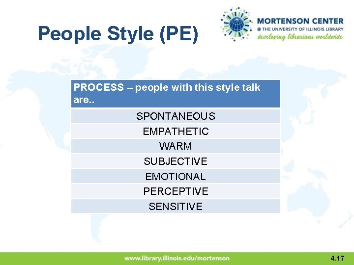 People Style (PE) PROCESS – people with this style talk are. . SPONTANEOUS EMPATHETIC