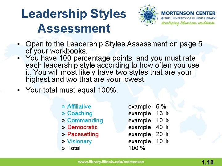 Leadership Styles Assessment • Open to the Leadership Styles Assessment on page 5 of