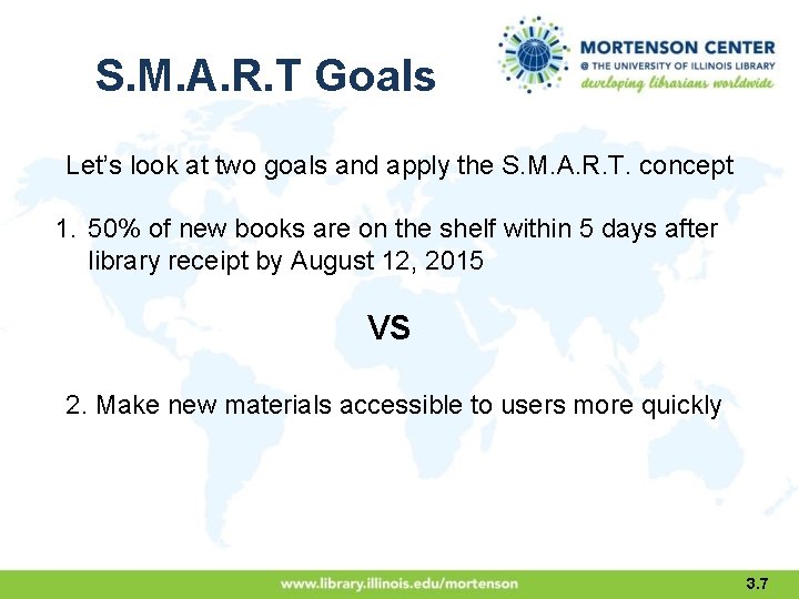 S. M. A. R. T Goals Let’s look at two goals and apply the