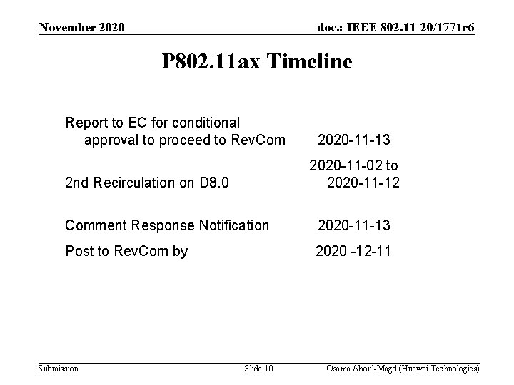 November 2020 doc. : IEEE 802. 11 -20/1771 r 6 P 802. 11 ax