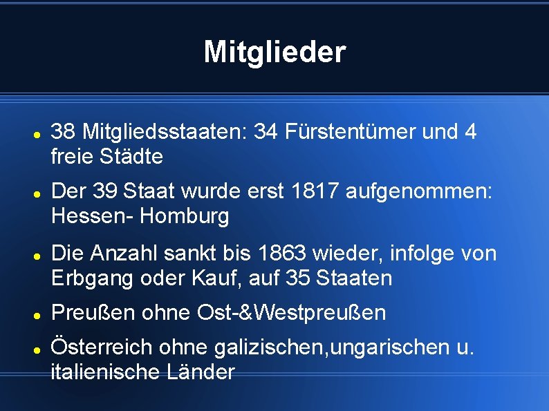 Deutscher Bund 1815 bis 1865 Eine Karte gibt