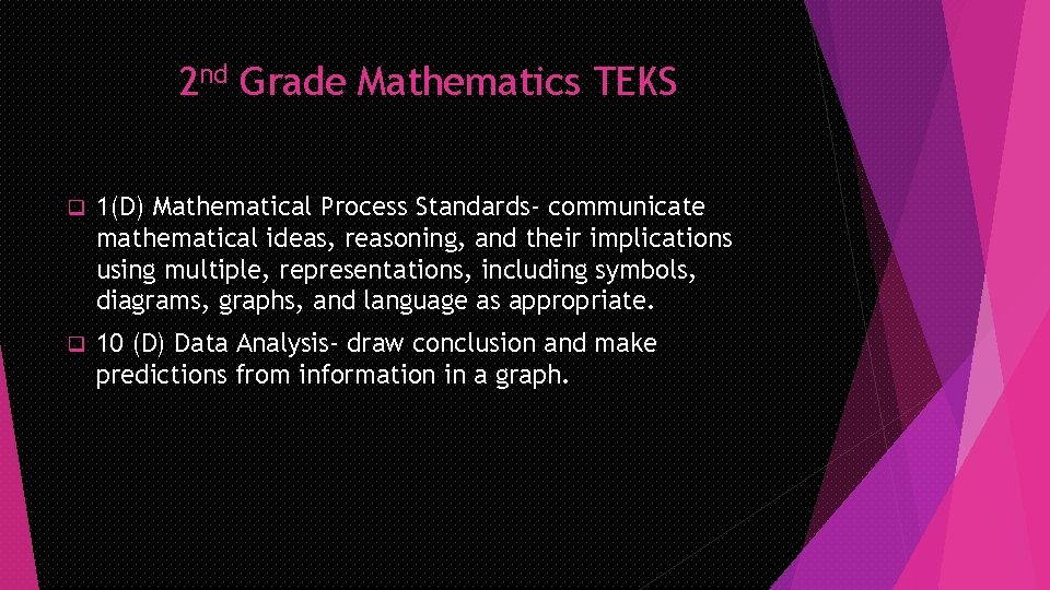 2 nd Grade Mathematics TEKS q 1(D) Mathematical Process Standards- communicate mathematical ideas, reasoning,