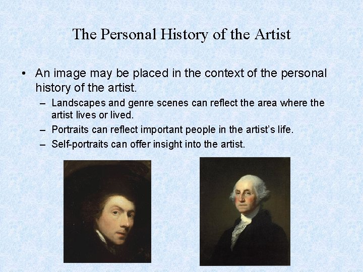 The Personal History of the Artist • An image may be placed in the