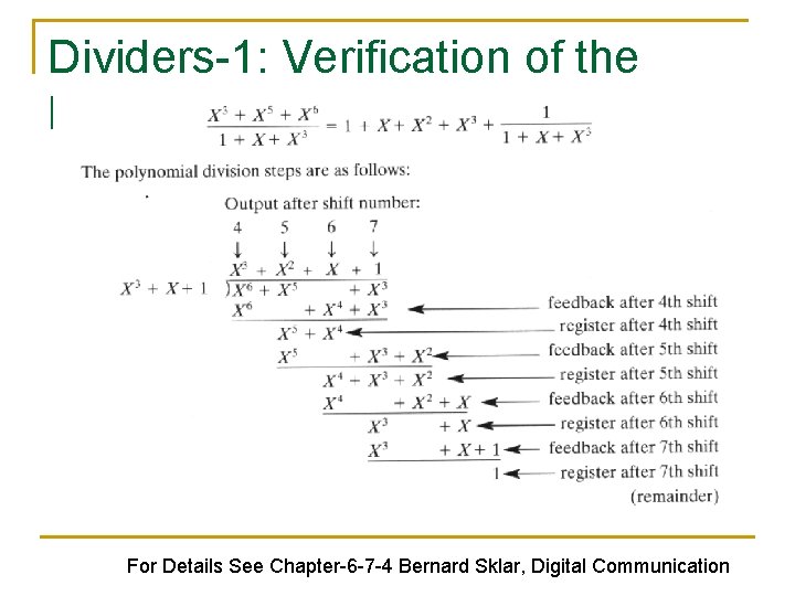 Dividers-1: Verification of the Result For Details See Chapter-6 -7 -4 Bernard Sklar, Digital Dividers-1: Verification of the Result For Details See Chapter-6 -7 -4 Bernard Sklar, Digital