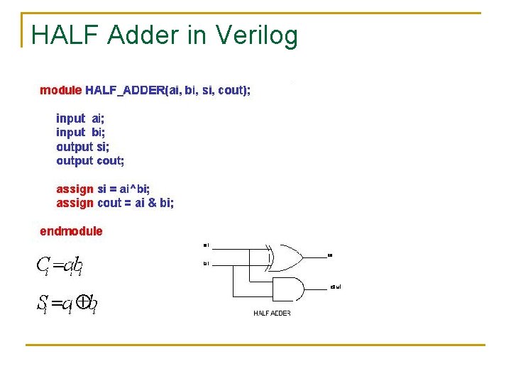 HALF Adder in Verilog HALF Adder in Verilog