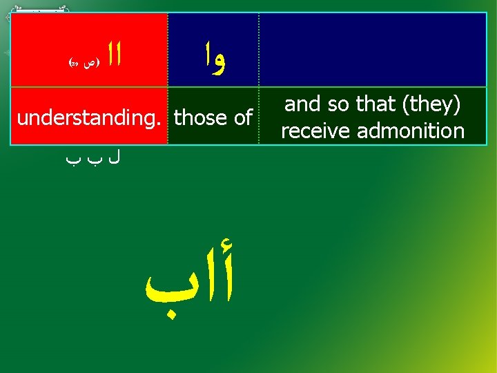 (29 )ﺹ ﺍﺍ ﻭﺍ understanding. those of ﻝﺏﺏ ﺃﺍﺏ and so that (they) receive