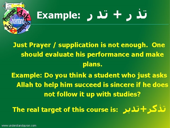 Example: ﺗﺪ ﺭ + ﺗﺬ ﺭ Just Prayer / supplication is not enough. One