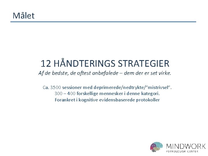 Målet 12 HÅNDTERINGS STRATEGIER Af de bedste, de oftest anbefalede – dem der er