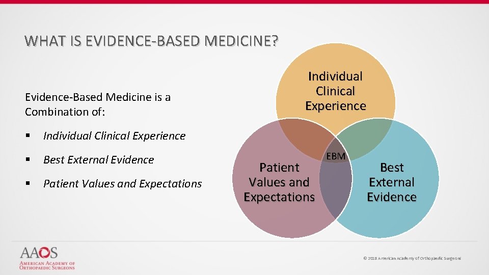 WHAT IS EVIDENCE-BASED MEDICINE? Evidence-Based Medicine is a Combination of: § Individual Clinical Experience
