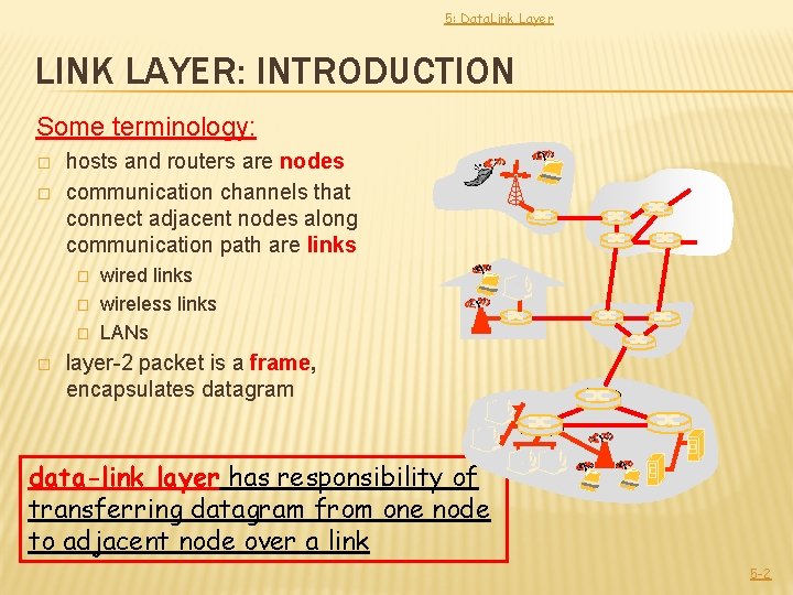 5: Data. Link Layer LINK LAYER: INTRODUCTION Some terminology: � � hosts and routers 5: Data. Link Layer LINK LAYER: INTRODUCTION Some terminology: � � hosts and routers