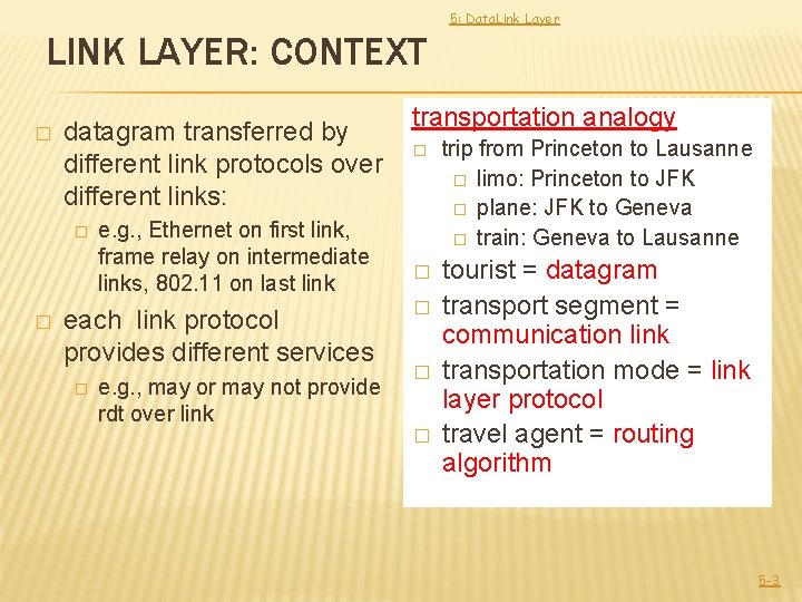 5: Data. Link Layer LINK LAYER: CONTEXT � datagram transferred by different link protocols 5: Data. Link Layer LINK LAYER: CONTEXT � datagram transferred by different link protocols