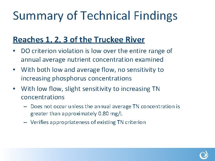 Summary of Technical Findings Reaches 1, 2, 3 of the Truckee River • DO