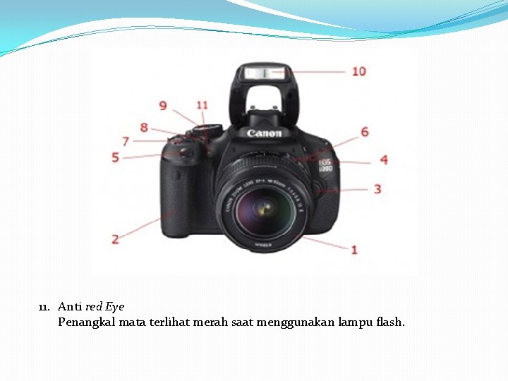 11. Anti red Eye Penangkal mata terlihat merah saat menggunakan lampu flash. 