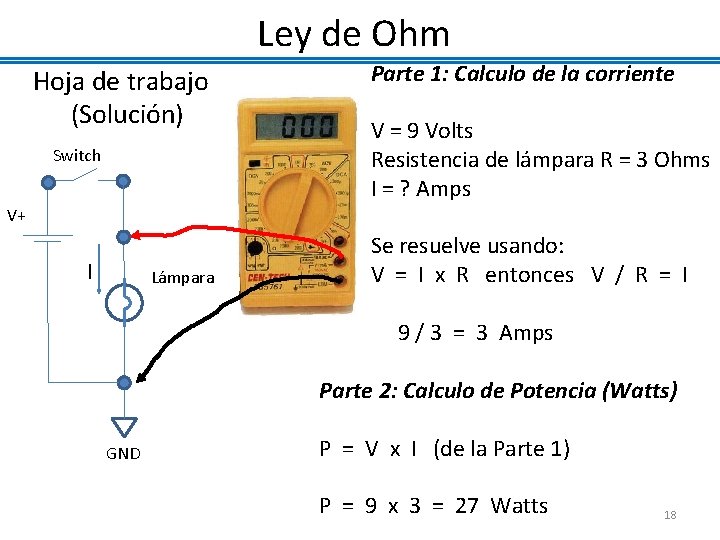 Ley de Ohm Hoja de trabajo (Solución) Switch Parte 1: Calculo de la corriente