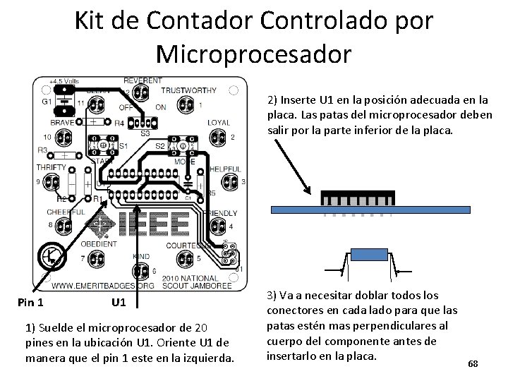 Kit de Contador Controlado por Microprocesador 2) Inserte U 1 en la posición adecuada