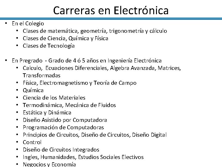 Carreras en Electrónica • En el Colegio • Clases de matemática, geometría, trigonometría y