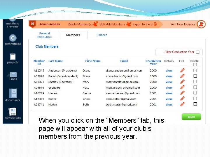 When you click on the “Members” tab, this page will appear with all of