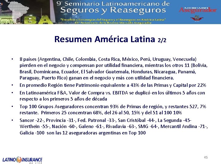 Resumen América Latina 2/2 • • • 8 países (Argentina, Chile, Colombia, Costa Rica,