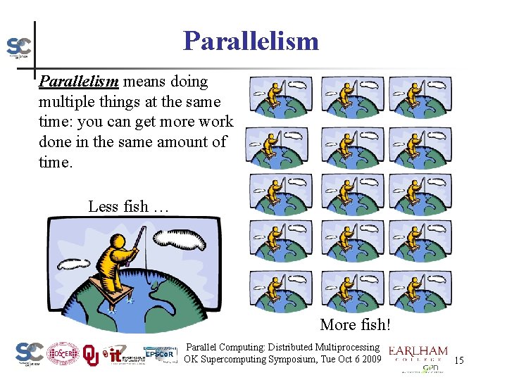 Parallelism means doing multiple things at the same time: you can get more work