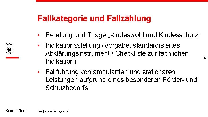 Fallkategorie und Fallzählung • Beratung und Triage „Kindeswohl und Kindesschutz“ • Indikationsstellung (Vorgabe: standardisiertes