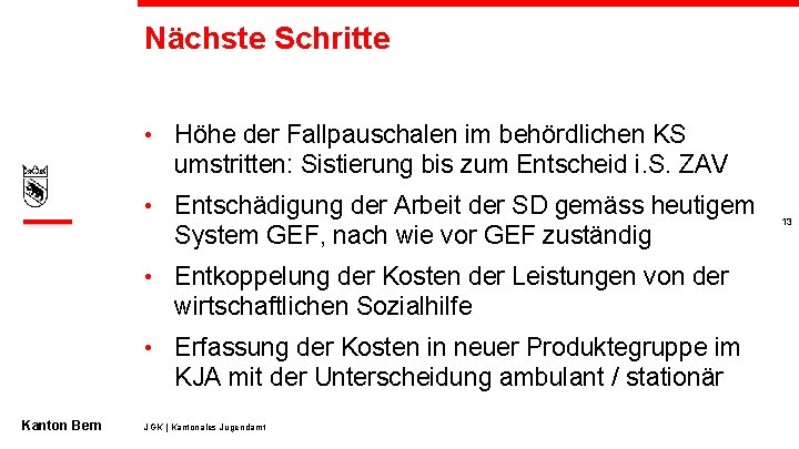 Nächste Schritte • Höhe der Fallpauschalen im behördlichen KS umstritten: Sistierung bis zum Entscheid