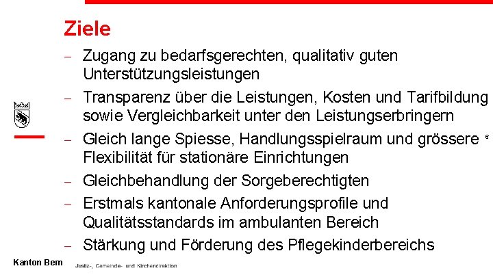 Ziele - Zugang zu bedarfsgerechten, qualitativ guten Kanton Bern Unterstützungsleistungen Transparenz über die Leistungen,