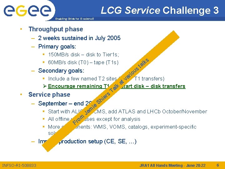 LCG Service Challenge 3 Enabling Grids for E-scienc. E • Throughput phase – 2