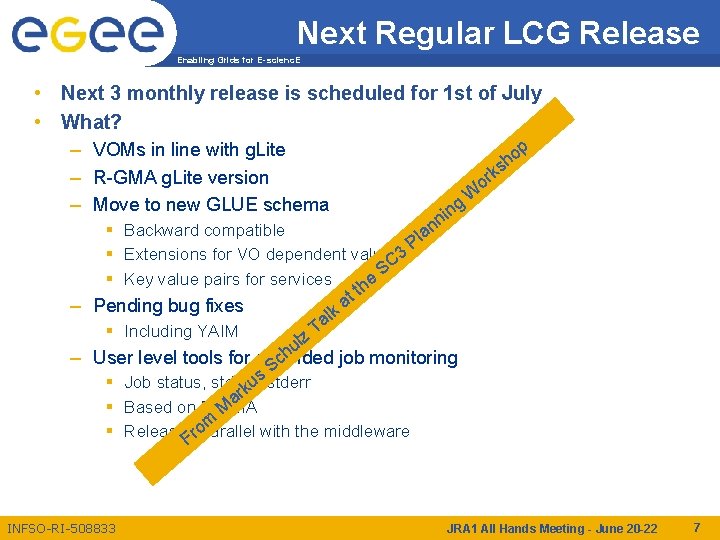 Next Regular LCG Release Enabling Grids for E-scienc. E • Next 3 monthly release