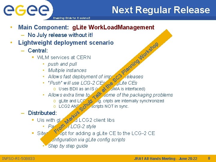 Next Regular Release Enabling Grids for E-scienc. E • Main Component: g. Lite Work.