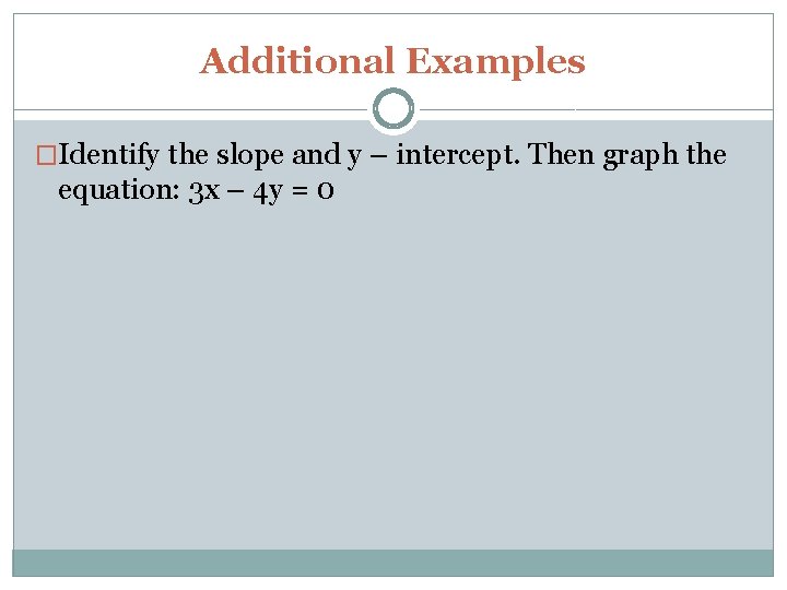 Additional Examples �Identify the slope and y – intercept. Then graph the equation: 3