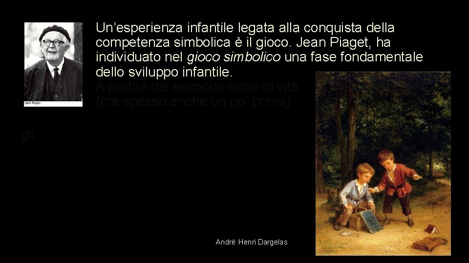 Un’esperienza infantile legata alla conquista della competenza simbolica è il gioco. Jean Piaget, ha