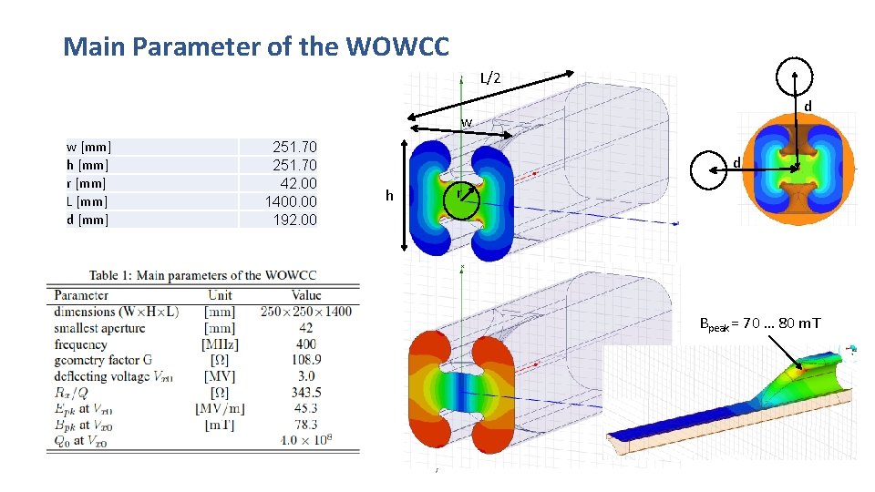 Main Parameter of the WOWCC L/2 d w w [mm] h [mm] r [mm]