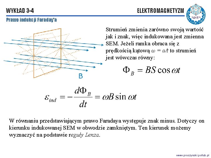 WYKŁAD 3 -4 ELEKTROMAGNETYZM Prawo indukcji Faraday’a Strumień zmienia zarówno swoją wartość jak i