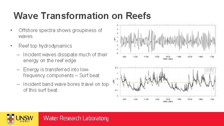 Wave Transformation on Reefs • Offshore spectra shows groupiness of waves • Reef top