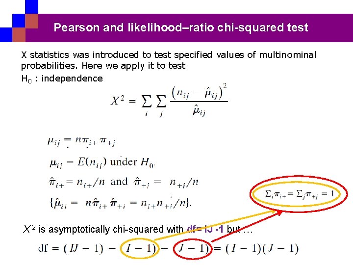 Pearson and likelihood–ratio chi-squared test X statistics was introduced to test specified values of