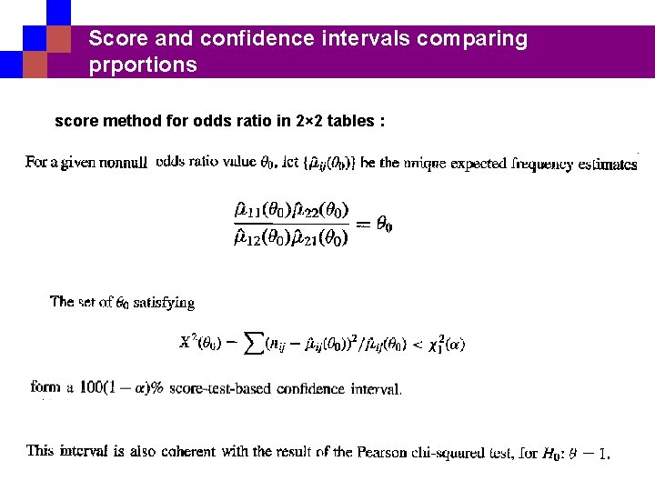Score and confidence intervals comparing prportions score method for odds ratio in 2× 2