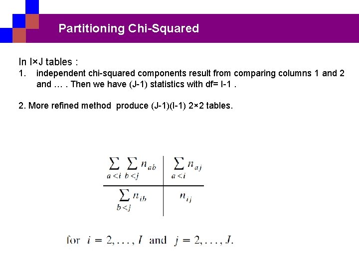 Partitioning Chi-Squared In I×J tables : 1. independent chi-squared components result from comparing columns